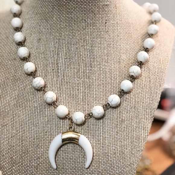 kding designs Jewelry - White Half Moon Crescent Necklace w/ larger beads